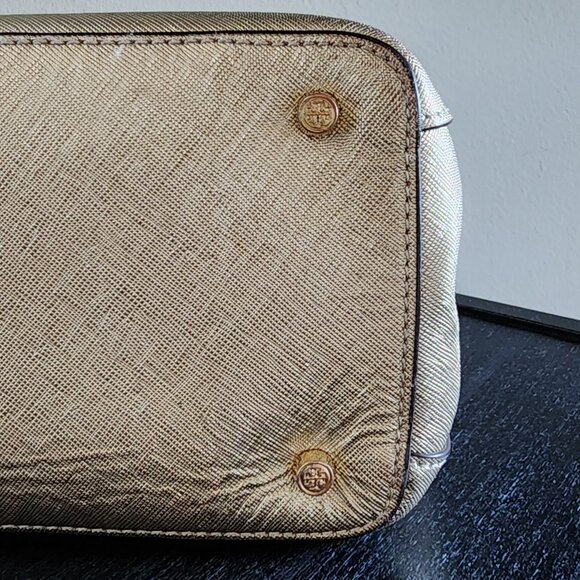 Tory Burch Robinson Metallic Gold Small East West Tote - Picture 4 of 14